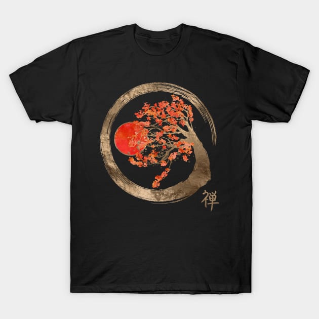 Enso Zen Circle and Sakura Tree T-Shirt by Nartissima